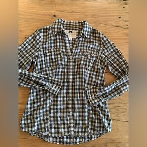 Banana Republic Western Lightweight Plaid Cotton Black Tan Women’s Size M Prelov